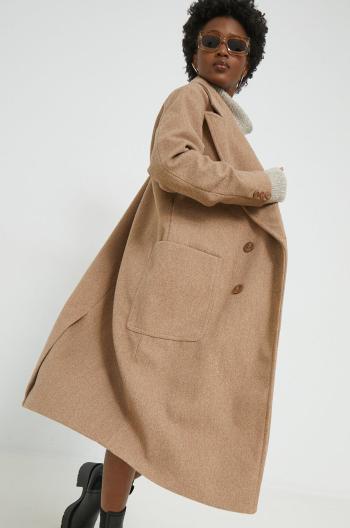 Kabát JDY dámský, béžová barva, přechodný, dvouřadový