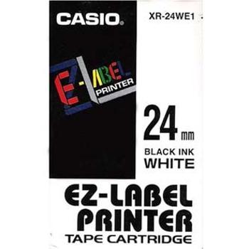 Casio XR-24WE1, 24mm x 8m, černý tisk/bílý podklad, originální páska
