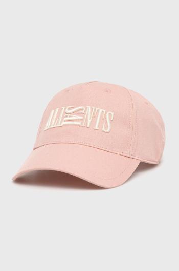 Bavlněná čepice AllSaints růžová barva, s aplikací