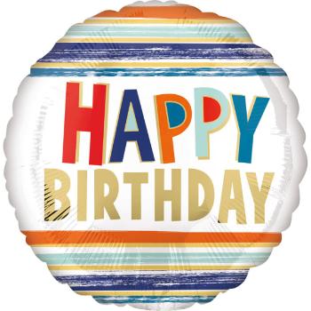 Amscan Fóliový balón - Happy Birthday proužkovaný