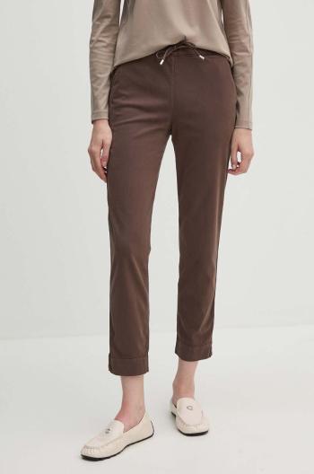 Kalhoty Max Mara Leisure dámské, hnědá barva, jednoduché, high waist, 2426136028600