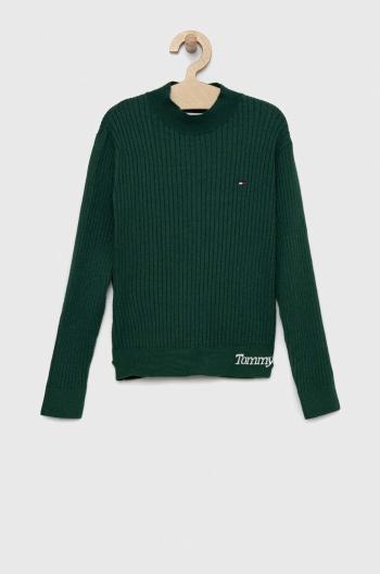 Dětský svetr Tommy Hilfiger zelená barva, lehký