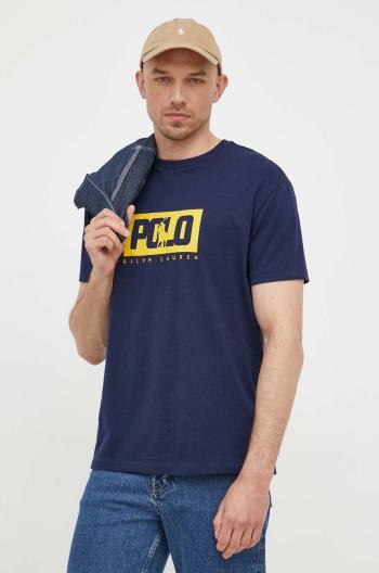 Bavlněné tričko Polo Ralph Lauren tmavomodrá barva, s potiskem