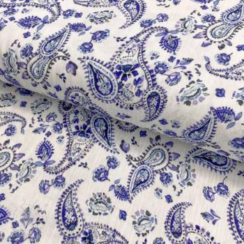 Dvojitá gázovina/mušelín Paisley white navy digital print