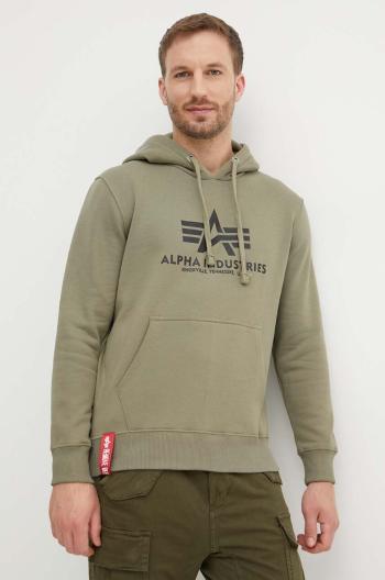 Mikina Alpha Industries Basic Hoody pánská, zelená barva, s kapucí, s potiskem, 178312.11