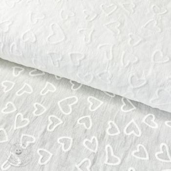 Bavlněná látka VOILE Embroidery Hearts white