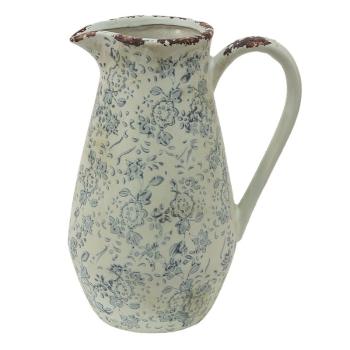 Dekorativní béžový keramický džbán se šedými květy Alana M - 20*14*25 cm 6CE1454M