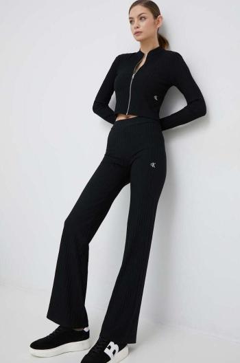 Kalhoty Calvin Klein Jeans dámské, černá barva, zvony, high waist