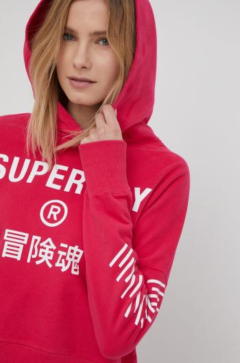 Bavlněná mikina Superdry dámská, růžová barva, s potiskem