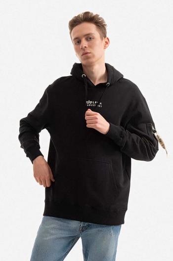 Bavlněná mikina Alpha Industries pánská, černá barva, s kapucí, hladká, 118350.649-black