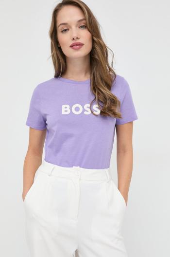 Bavlněné tričko BOSS fialová barva