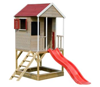 Detský drevený domček Veranda so šmykľavkou