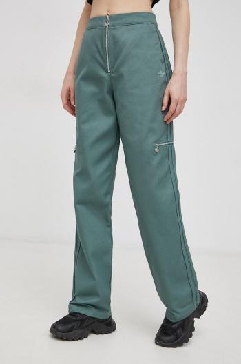 Bavlněné kalhoty adidas Originals HE4737 dámské, zelená barva, jednoduché, high waist