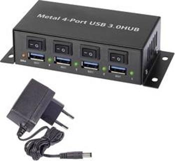 USB hub s vypínači a nástěnnou montáží Renkforce, 4x USB 3.0