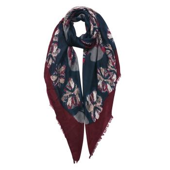 Černý šátek s květy a červeným lemováním - 85*180 cm JZSC0597R