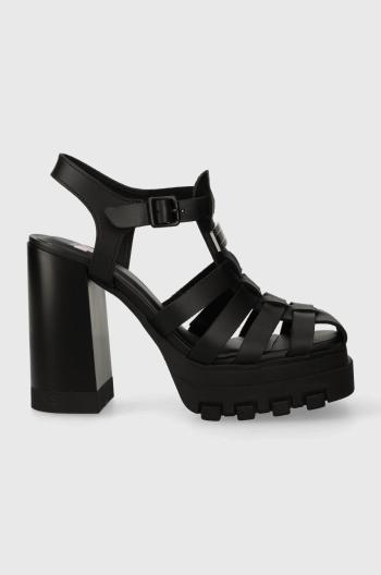 Kožené sandály Tommy Jeans TJW HEEL FISHERMAN SANDAL černá barva, EN0EN02458