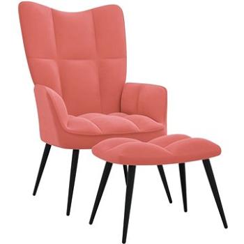 Relaxační křeslo se stoličkou růžové samet, 328088 (328088)