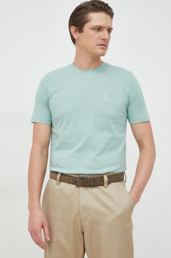 Bavlněné tričko BOSS Boss Casual , zelená barva, s aplikací