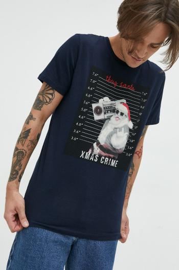 bavlněné tričko Produkt by Jack & Jones , tmavomodrá barva, s potiskem