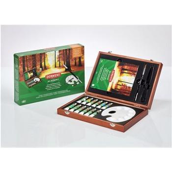 DERWENT Academy Acrylic Paints Wooden Box Set, dřevěný dárkový kufřík 12 ks (2305674)