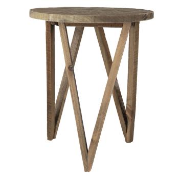 Dřevěný dekorační antik stolík na květinu - Ø 30*36 cm 6H2101