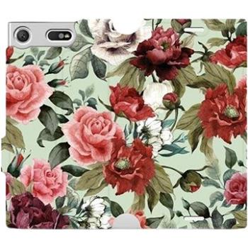 Flipové pouzdro na mobil Sony Xperia XZ1 Compact - MD06P Růže a květy na světle zeleném pozadí (5903226188147)