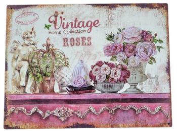 Nástěnná kovová cedule Vintage Roses - 33*25 cm 8PL-660825331111