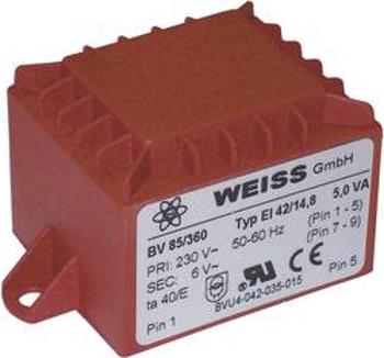 Transformátor do DPS Weiss Elektrotechnik EI 42, prim: 230 V, Sek: 9 V, 556 mA, 5 VA