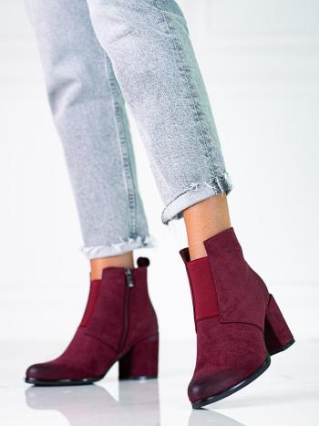 Komfortní  kotníčkové boty dámské červené na širokém podpatku