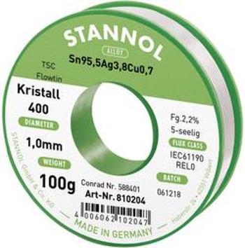 Cínová pájka PBF, Sn95,5Ag3,8Cu0,7, Ø 1 mm, 100 g, Stannol Flowtin TS