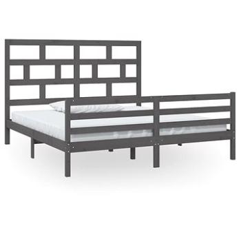 Rám postele šedý masivní dřevo 180 × 200 cm Super King, 3101300 (3101300)