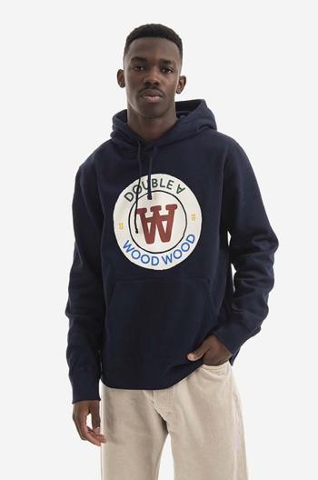 Bavlněná mikina Wood Wood Ian Crest Hoodie 10285600-2424 NAVY pánská, tmavomodrá barva, s kapucí, potiskem