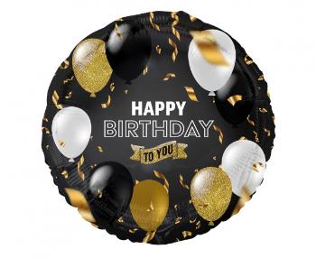 Godan Fóliový balón Happy Birthday - černo-zlaté balóny 36 cm