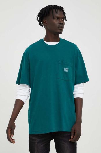 Bavlněné tričko Lee zelená barva