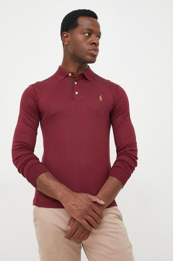 Bavlněné tričko s dlouhým rukávem Polo Ralph Lauren vínová barva