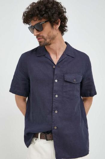 Plátěná košile PS Paul Smith tmavomodrá barva, regular, s klasickým límcem