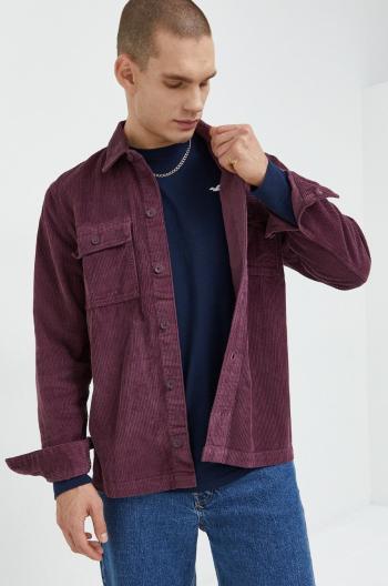 Bavlněné tričko Hollister Co. fialová barva, regular, s klasickým límcem