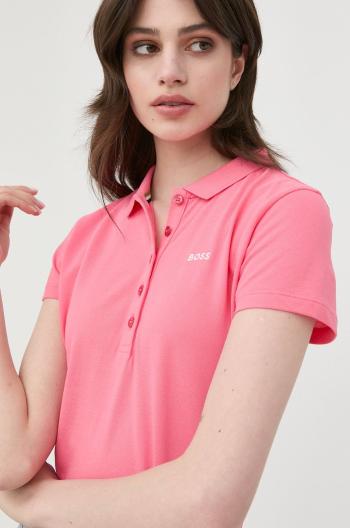 Bavlněné tričko BOSS růžová barva, s límečkem