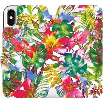 Flipové pouzdro na mobil Apple iPhone X - MG07S Pestrobarevné květy a listy (5903226338696)