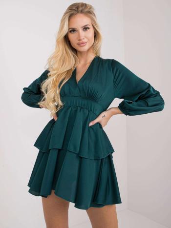 TMAVĚ ZELENÉ ŠATY RIMINI S DLOUHÝM RUKÁVEM A VOLÁNY DHJ-SK-15178.45P-DARK GREEN Velikost: ONE SIZE