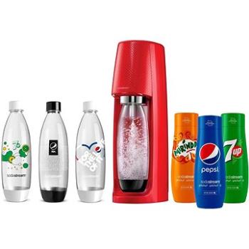 SodaStream Spirit Red + láhev+ příchutě PEPSI, 7UP, MIRINDA