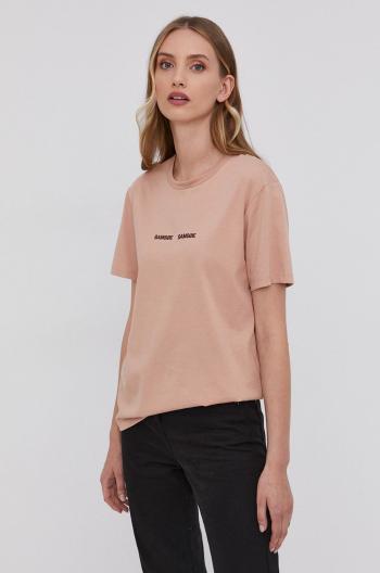 Bavlněné tričko Samsoe Samsoe růžová barva