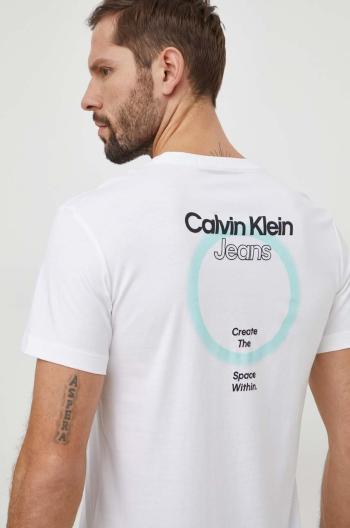 Bavlněné tričko Calvin Klein Jeans bílá barva, s potiskem, J30J325186