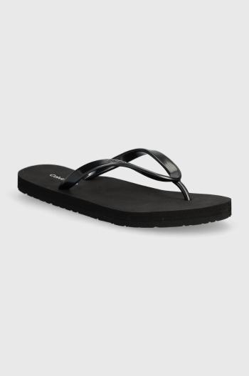 Žabky Calvin Klein FLIP FLOP DEBOSS LOGO MET dámské, černá barva, na plochém podpatku, HW0HW02043