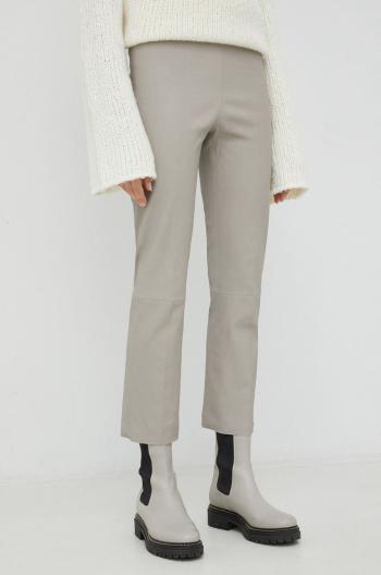 Kožené kalhoty By Malene Birger Florentina dámské, béžová barva, přiléhavé, high waist