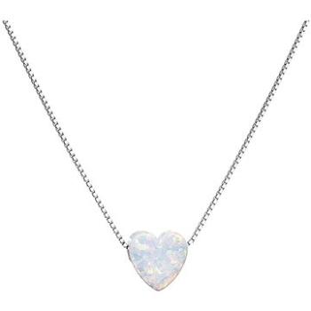 EVOLUTION GROUP Stříbrný náhrdelník se syntetickým opálem bílé srdce 12048.1  (Ag, 925/1000, 1,0 g) (8590962120516)