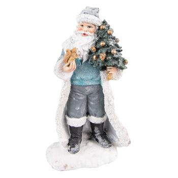 Šedo-modrá dekorace Santa s vánočním stromečkem - 11*9*21 cm 6PR3739