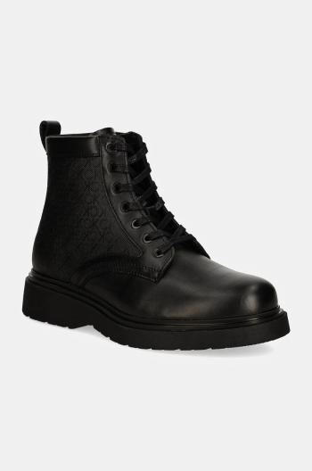 Kožené trapery Calvin Klein LACE UP BOOT W/ ZIP MONO pánské, černá barva, HM0HM01580