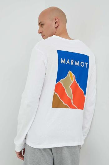 Bavlněné tričko s dlouhým rukávem Marmot bílá barva