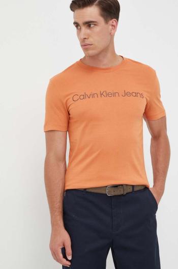 Bavlněné tričko Calvin Klein Jeans oranžová barva, s potiskem, J30J322344